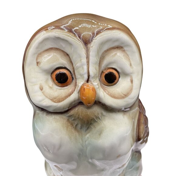 Vintage Owl Ceramic Planter Pot Brown & Cream Glossy Finish Andrea by Sadek - Picture 2 of 7